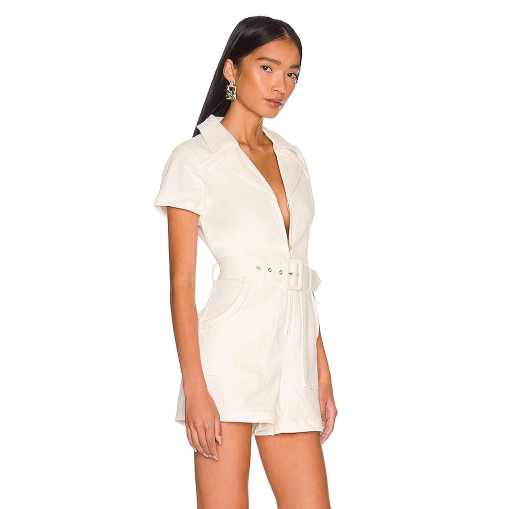 Show Me Your MuMu Cream Short Sleeve Belted Romper - Picture 2 of 6
